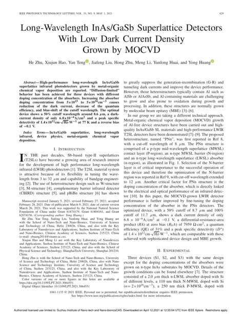Pdf Long Wavelength Inas Gasb Superlattice Detectors With Low Dark