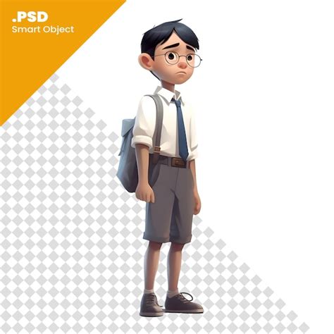 Premium Psd 3d Render Of A Boy With Glasses And A Backpack On His Back Psd Template