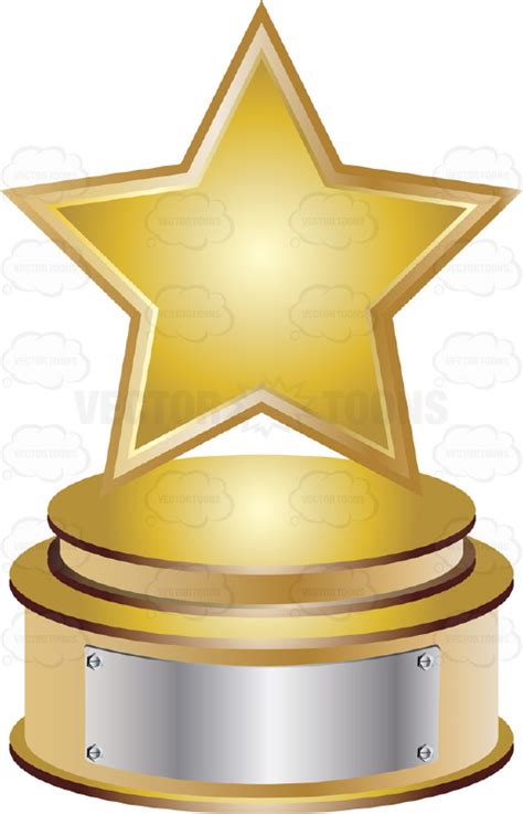 Cartoon Trophy Gold Star Trophy On Metal Base With Blank Silver