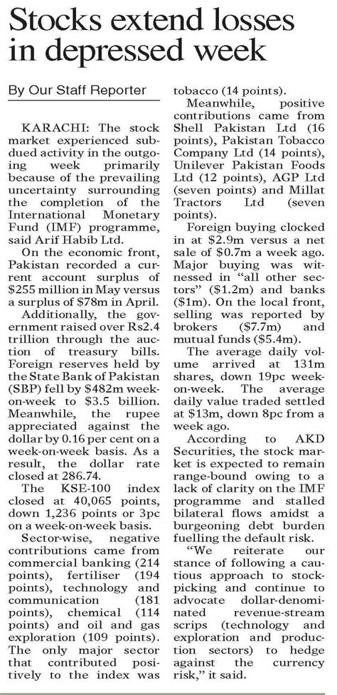 Dawn EPaper Jun 25 2023 Stocks Extend Losses In Depressed Week