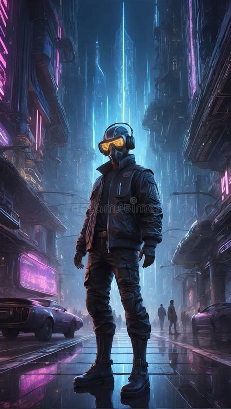 Techno Noir Cyberpunk Hacker S Nocturnal Serenade Generative Ai Stock