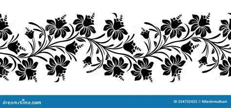 Vector Black And White Tulip Flower Border Design Stock Vector