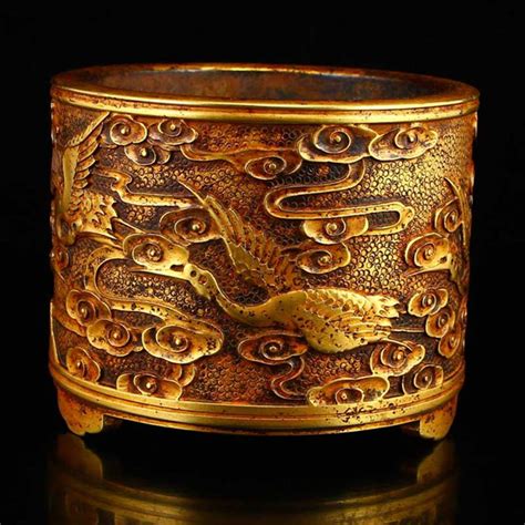 Sold Price Chinese Gilt Gold Red Copper Clouds Cranes Incense Burner