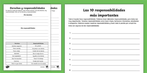 Ficha De Actividad Responsabilidades Y Derechos Twinkl