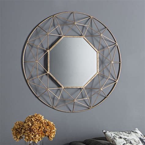 Round Gold Metal Geometric Wall Mirror Primrose Plum