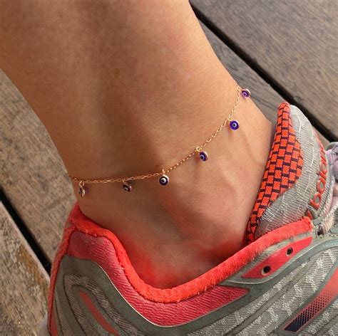 Delicate Rose Gold Anklet Evil Eye Charm Anklet Foot Etsy