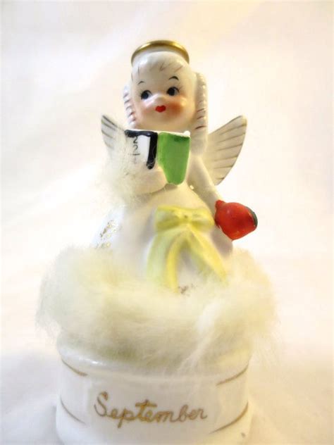 September Angel Figurine Signed Napco White Fur Skirt Band Etsy