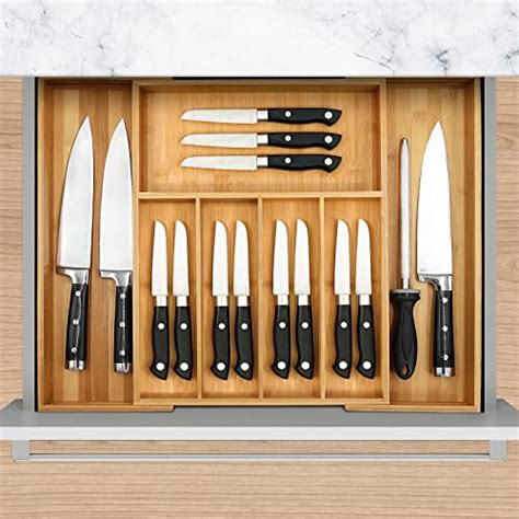 VaeFae Bamboo Drawer Organizer Expandable Silverware Drawer Organizer