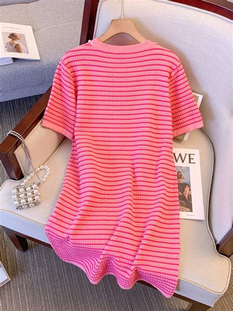 Plus Size Korean Pink Stripes Dress Pluspreorder