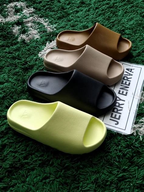 Yeezy Slide Onyx Pure Ochre Green Glow Bone Mens Fashion Footwear Slippers And Slides On Carousell