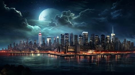 Premium Photo Panoramic View On Manhattan At Night