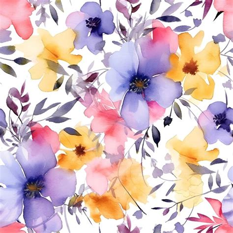 Premium Photo Seamless Colorful Floral Digital Paper Watercolor Style