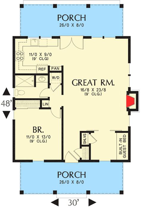 Plan 69638am One Bedroom Guest House Guest House Plans Bungalow