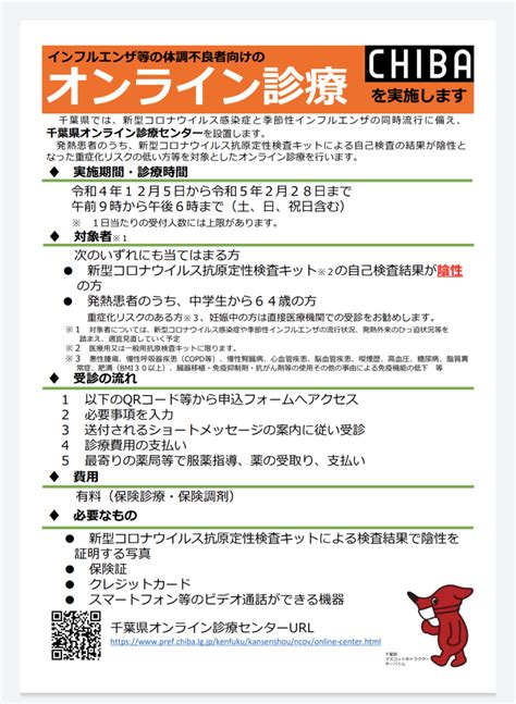 この冬における新型コロナウイルス感染症の感染拡大防止対策及び千葉県オンライン診療センターの周知について（依頼） 一般社団法人 日本