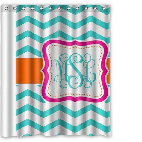 Aqua Chevron Monogrammed Shower Curtain 60x72 Inch Shower Curtain