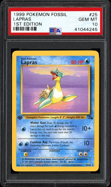 1999 Nintendo Pokemon Fossil Lapras 1st Edition Psa Cardfacts®