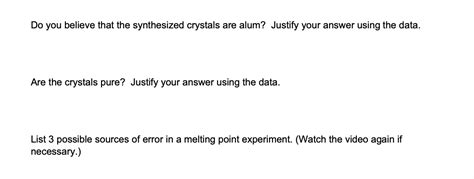 Solved Melting Point Analysis Of Alum Watch The Fourth Chegg