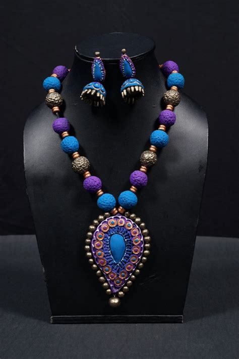 Traditional Aram Terracotta Designer Necklace And Earring Set 53321