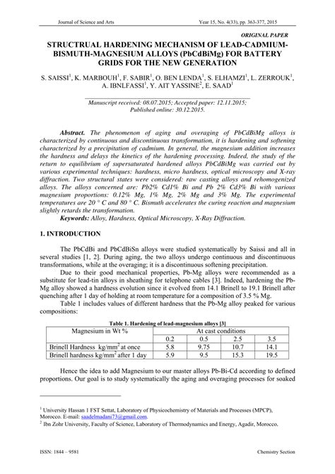 Pdf Structrual Hardening Mechanism Of Lead Cadmium Bismuth Magnesium