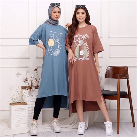 Jual TUNIK COMBED DRESS MIDI MOTIF SABLON GAMBAR BASIC OVERSIZED