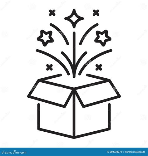 Magic Box Outline Icon Open Gift Box And Magic Stars Vector