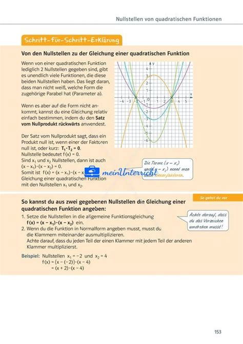 Quadratische Funktionen Teil Meinunterricht