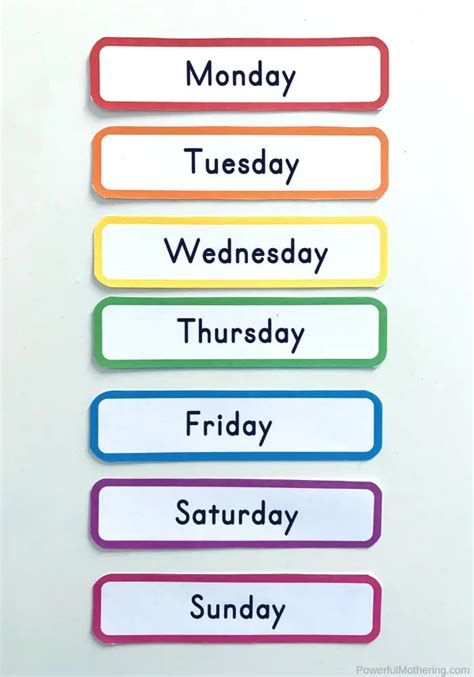 Printable Days Of The Week Cards