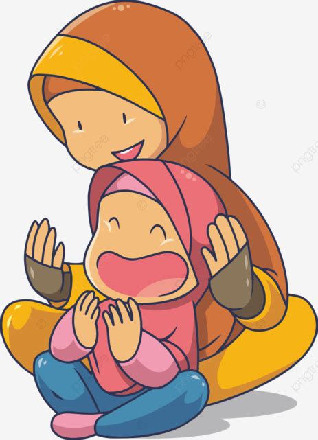 Mother Daughter Talking Vector Art Png Mother Teaches Daughter How To Pray Cartoon Pray