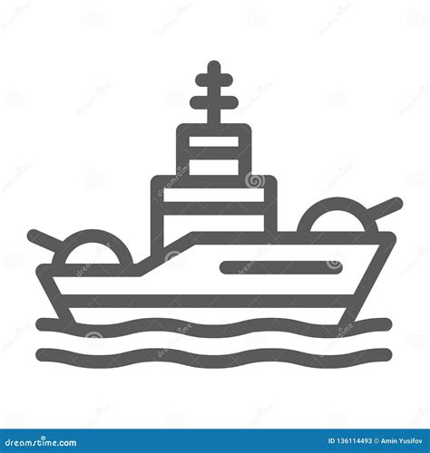 Battleship Line Icon Navy And Army Warship Sign Vector Graphics A