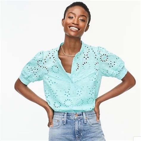 J Crew Tops J Crew Mint Green Eyelet Ruffled Blouse And Its Cami Poshmark