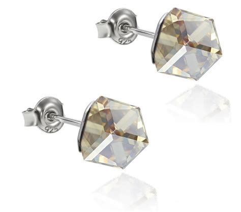 Kolczyki Srebrne Kostki Cube Swarovski Golden Shadow Nefryt Moda