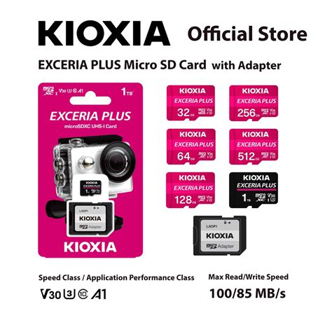 KIOXIA Exceria Plus MicroSD Card C10 U3 Class R100 W85 W SD Adapter