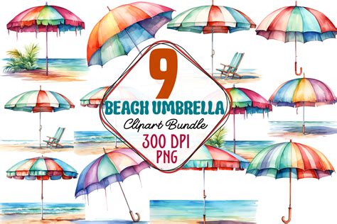 Watercolor Beach Umbrella Clipart Bundle Graphic By CraftArt Creative