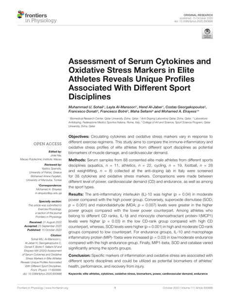 Pdf Assessment Of Serum Cytokines And Oxidative Stress Markers In