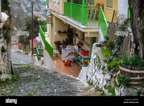 Romantic Alley With Flowers Mountain Village Of Troodos Mountains