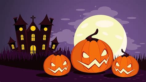 Premium Vector Happy Halloween Celebration Card With Haunted Castle