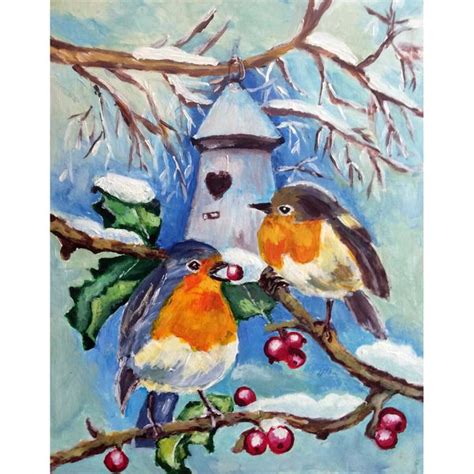 Robin Painting Original, Colorful Birds Acrylic Painting. Ch - Inspire ...