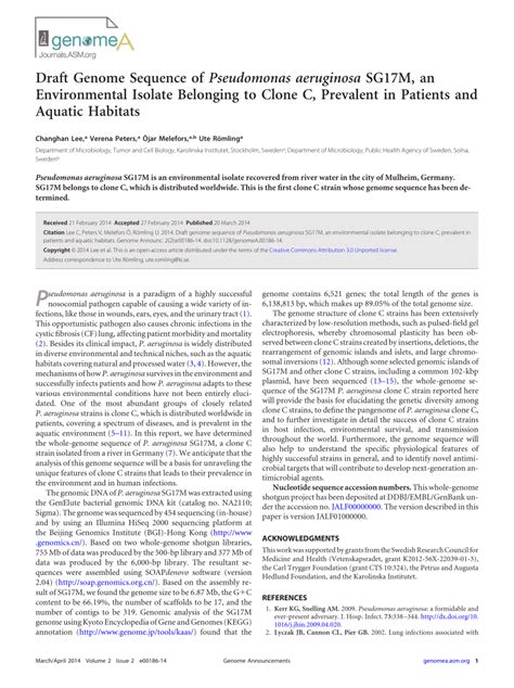 Pdf Draft Genome Sequence Of Pseudomonas Aeruginosa Sg17m An Environmental Isolate Belonging