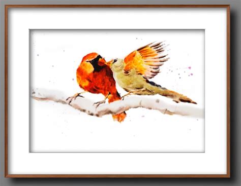 Personalized Wedding T Pair Of Northern Cardinals Giclee Print Of Watercolor Painting