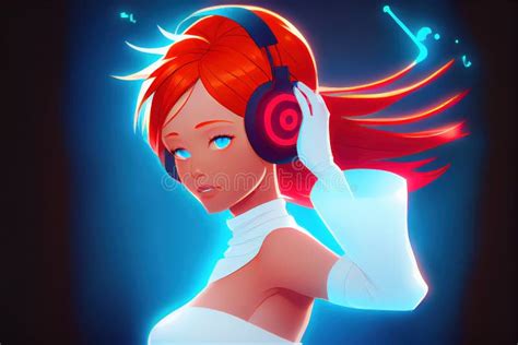 Beautiful Anime Girl Listening To Music With Headphones Created Using