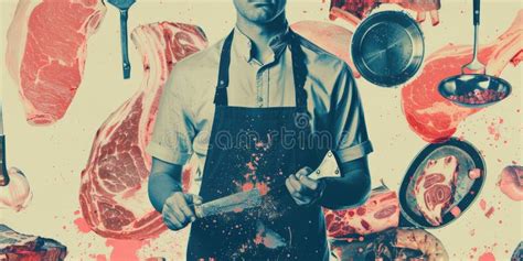 butcher stands   meat locker surrounded  sides  beef pork