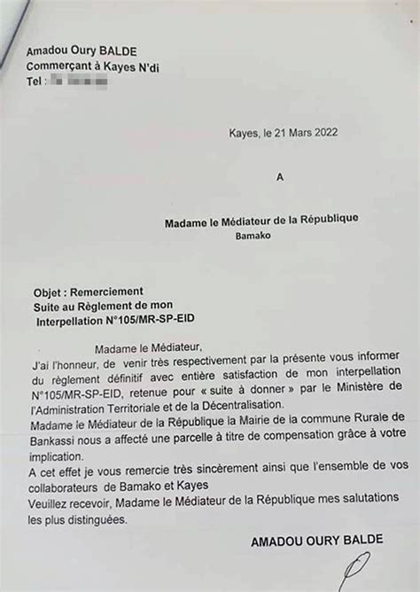 Lettre De Remerciement