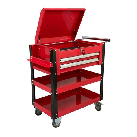 Tier Steel Tool Cart With Double Drawer Lockable Castors Mechanic