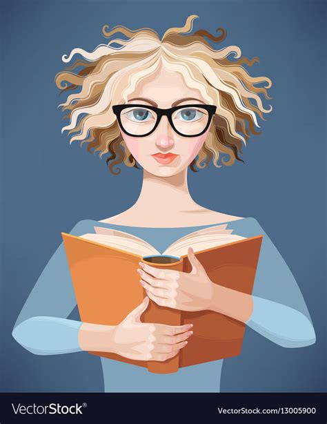 Girl With Glasses Reading A Book Royalty Free Vector Image