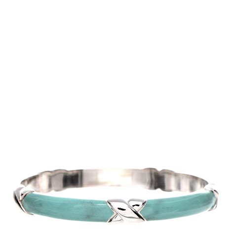 Tiffany Enamel Sterling Silver Signature X Bangle Turquoise