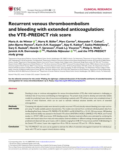 Pdf Recurrent Venous Thromboembolism And Bleeding With Extended