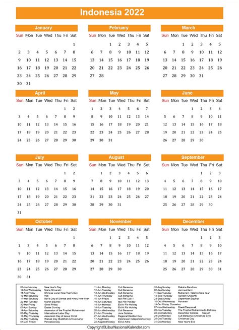Calendar 2022 Indonesia Public Holidays 2022