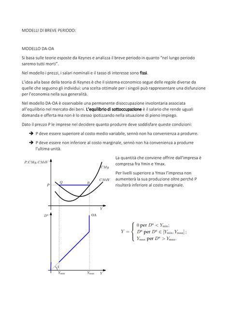 Breve E Medio Periodo Macro MODELLI DI BREVE PERIODO MODELLO DA OA