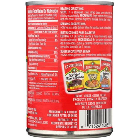 La Preferida Authentic Flavor Fat Free Refried Beans 16 Oz Case Of 5