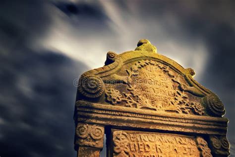 Closeup of Tombstone on a Graveyard by Night Stock Image - Image of ...